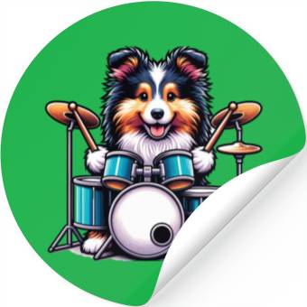 Discover Cool Sheltie Puppy Drummer Design Stickers