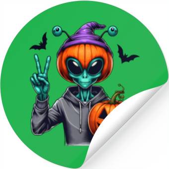 Discover Peaceful alien with Halloween pumpkin Stickers