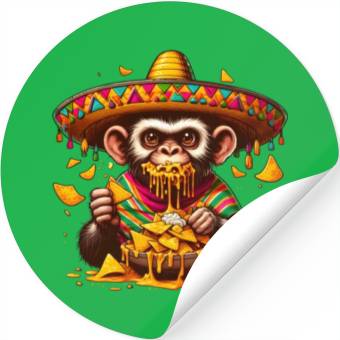 Discover Cinco de Mayo monkey with nachos Stickers