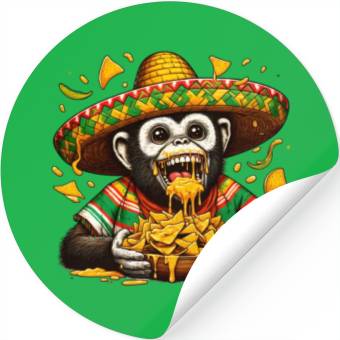 Discover Cinco de Mayo monkey with nachos Stickers