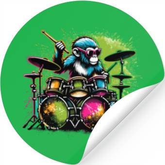 Discover Monkey Playing Drums Drum Drummer Drumming Stickers