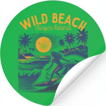 Discover Wild Beach Surfer Island Stickers