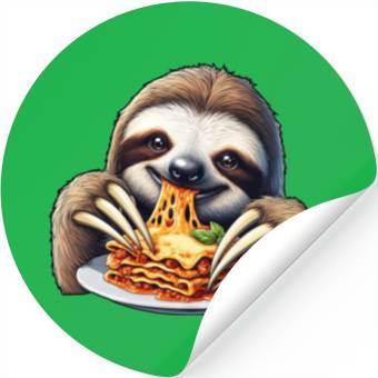 Discover Sloth Loves Lasagna: Cartoon Delight Stickers
