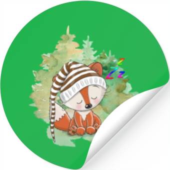 Discover Pilot Fox Sitting On Grass With Tree Forest Stickers