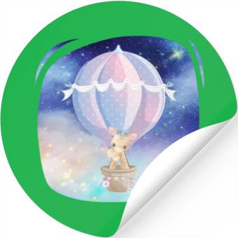 Discover Giraffe And Child Flying Sky Using Hot Balloon Stickers