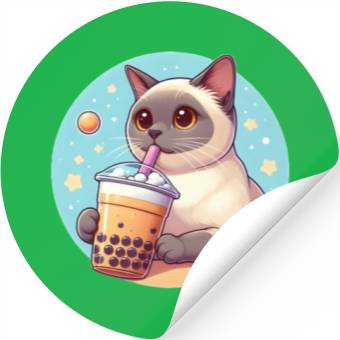Discover Siamese cat having bubble tea Stickers