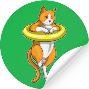 Discover Cat Swimming Swim ring Stickers