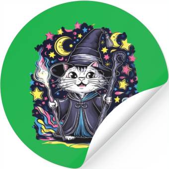 Discover Charming Wizard Cat Casting Magic Stickers