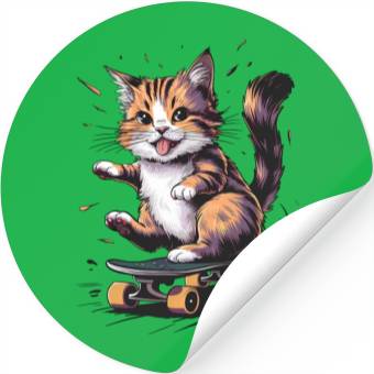Discover Skateboard Cat Stickers