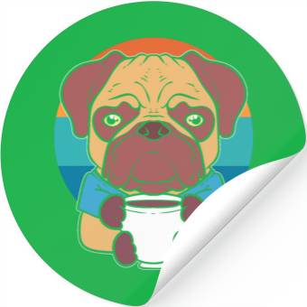 Discover Pug Drinking Coffee Dog Lover Stickers