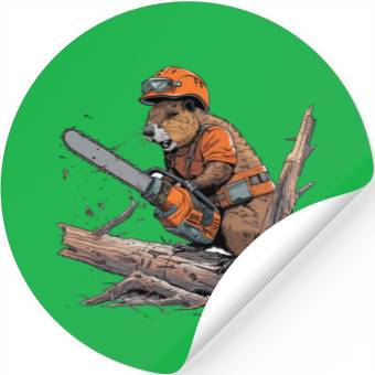 Discover Beaver Lumberjack Chainsaw Stickers