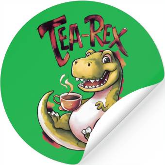 Discover Tea-Rex Delight Dino drinking tea Stickers