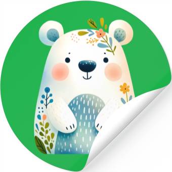 Discover White bear cub with flowers Stickers