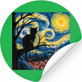 Discover Starry Night Cat Art Premium Stickers