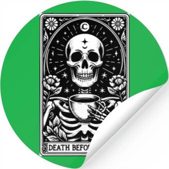 Discover Death Before Decaf Tarot Card Stickers