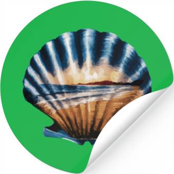 Discover Seashell Beach Scene Serene Ocean Landscape Stickers