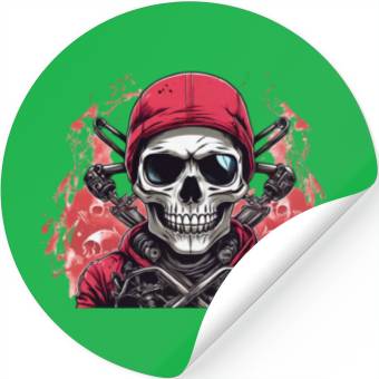 Discover Biker Skull Red Stickers