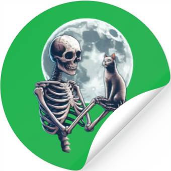 Discover Skeleton Cat Halloween Stickers