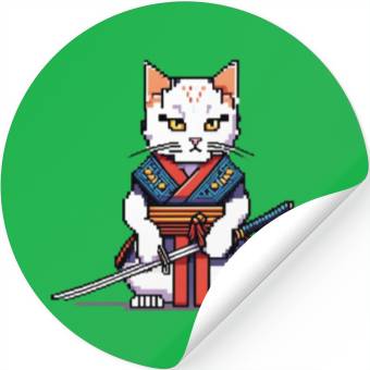 Discover Pixel Samurai Cat Warrior Stickers