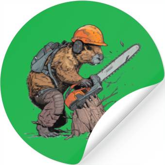 Discover Beaver Lumberjack Chainsaw Stickers