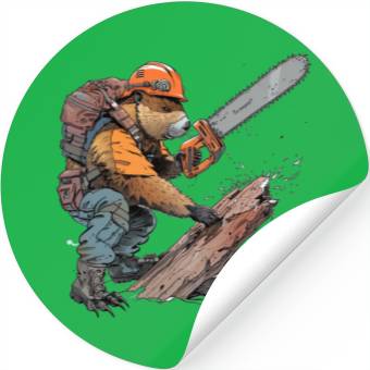 Discover Beaver Lumberjack Chainsaw Stickers