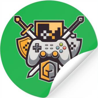 Discover Gaming Logo – Pixel Art Controller and Sword Stickers