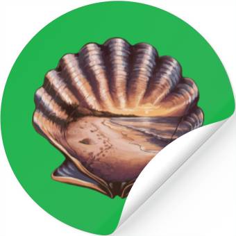 Discover Seashell Beach Scene Serene Ocean Landscape Stickers
