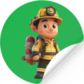 Discover Friendly Firefighter Cartoon Character Stickers