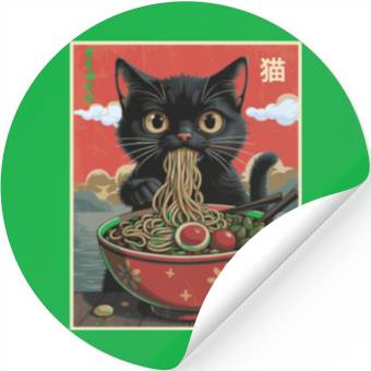Discover Cat Ramen Japanese Stickers