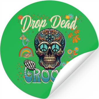 Discover Drop Dead Groovy Psychedelic Skull Stickers