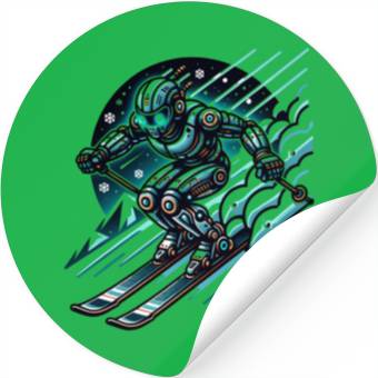 Discover Futuristic Skiing Robot Adventure Stickers