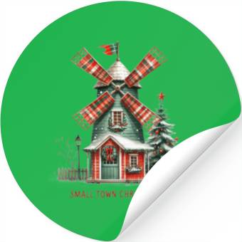Discover Small Town Christmas Plaid Windmill Stickers
