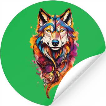 Discover Colored wolf dog Stickers