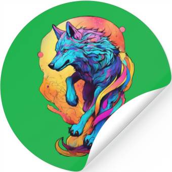 Discover Colored wolf dog Stickers