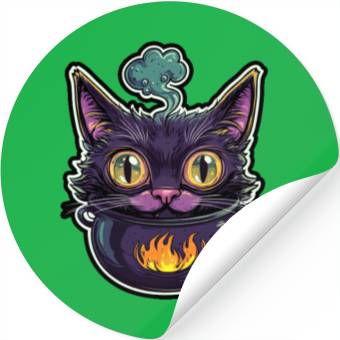 Discover Cat Boiler Cat Witch Halloween Stickers