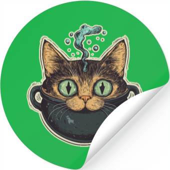 Discover Cat Boiler Cat Witch Halloween Stickers