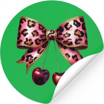 Discover Leopard stylish Print Bow with Cherries Stickers
