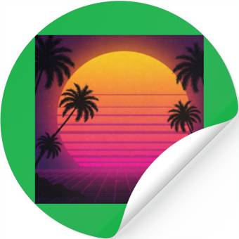 Discover Retro Sunset with Palm Trees Stickers