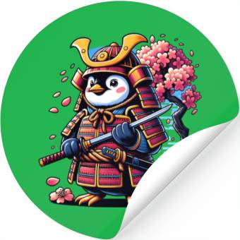 Discover Penguin Samurai with Cherry Blossoms Stickers