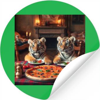 Discover Tiger Cubs eating pizza Stickers