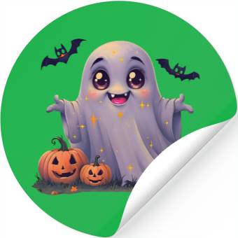 Discover Adorable Rounded Ghost Cartoon Stickers.