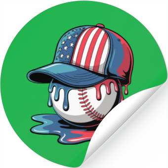Discover Patriotic Baseball Dripping Flag Hat Stickers