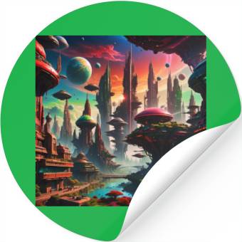 Discover Future Alien Cityscape Ufo Different Planet View Stickers