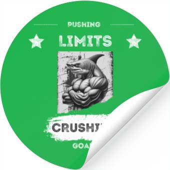 Discover PUSHING LIMITS – Ripped Shark Gym Design Stickers