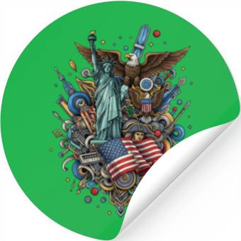 Discover Patriotic US Icon Collage Print Stickers