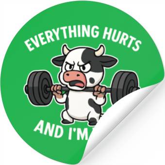 Discover Angry Cow Lifting Weights Humor Stickers
