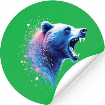 Discover Roaring Bear Head Blue And Pink Stickers