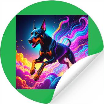 Discover Neon Doberman Illustration Stickers