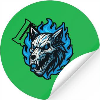 Discover Fierce Wolf Skull with Blue Flames Stickers