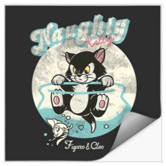 Discover Disney Pinocchio Naughty Kitty Figaro & Cleo Retro Big Logo Stickers